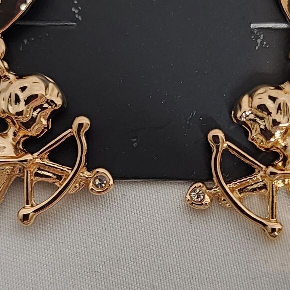 Torrid Gold Cupid Earring Heart Charm Dangle Rhinestone Cherrub Romance 90s Love - Picture 4 of 7